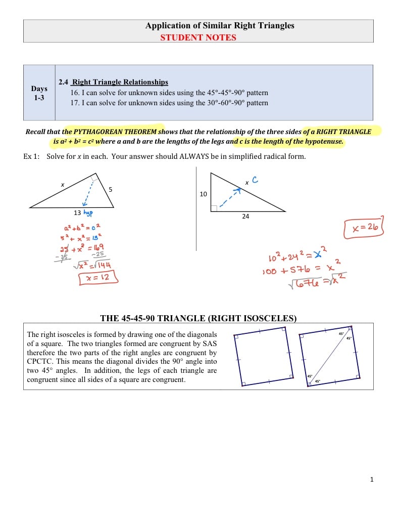 CP GEOMETRY NOTES - Application Of Similar Right Triangles