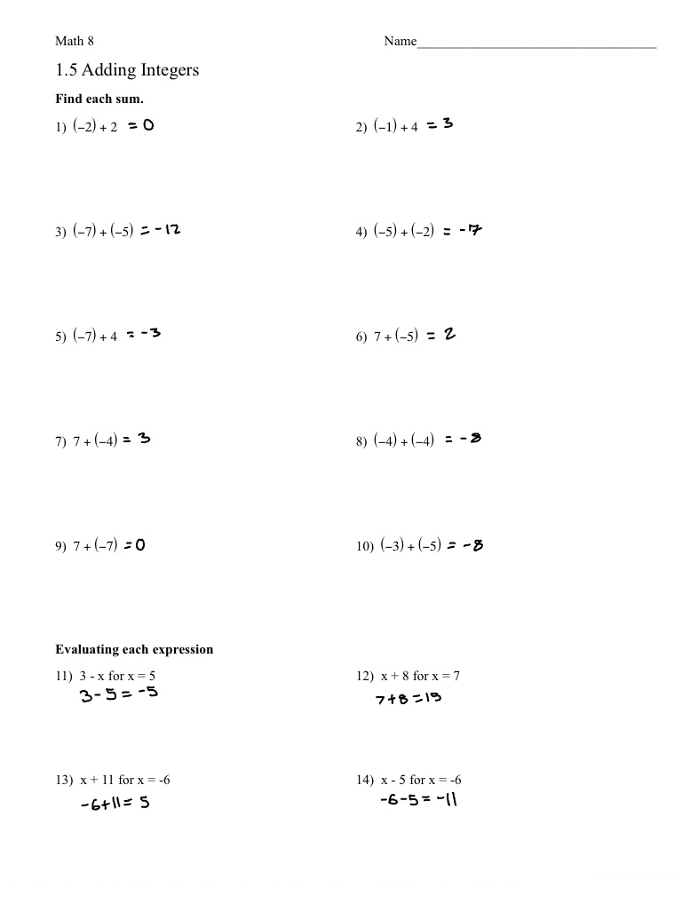 1.5 Adding Integers - Notability Gallery