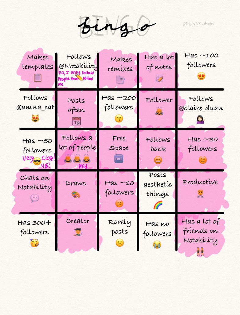 Notability User Bingo - Notability Gallery