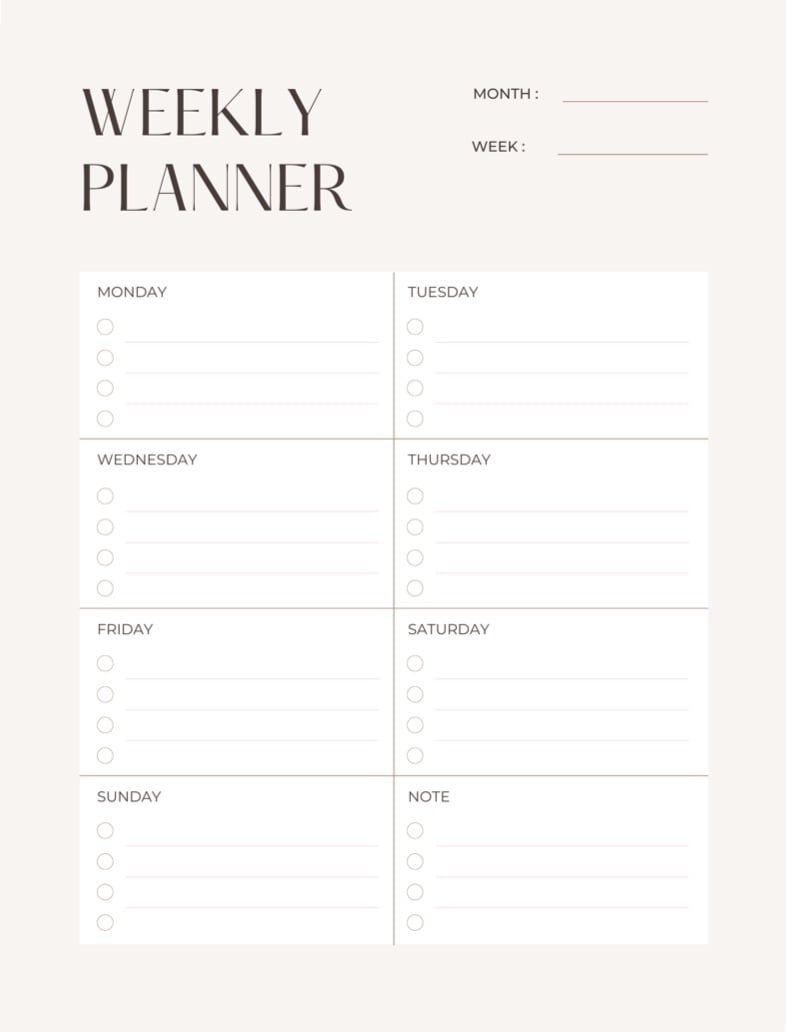 Neutral Weekly Planner Checklist - Notability Gallery