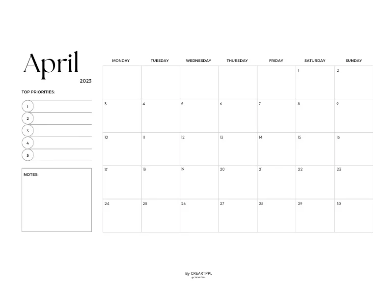 April Calendar 2023 Notability Gallery