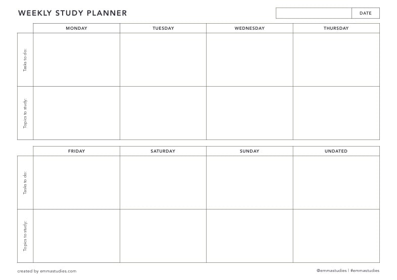 Weekly Study Planner By EmmaStudies - Notability Gallery