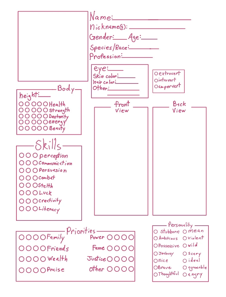 Simple Oc Character Sheet Blank Template Printable Etsy Uk – NBKomputer