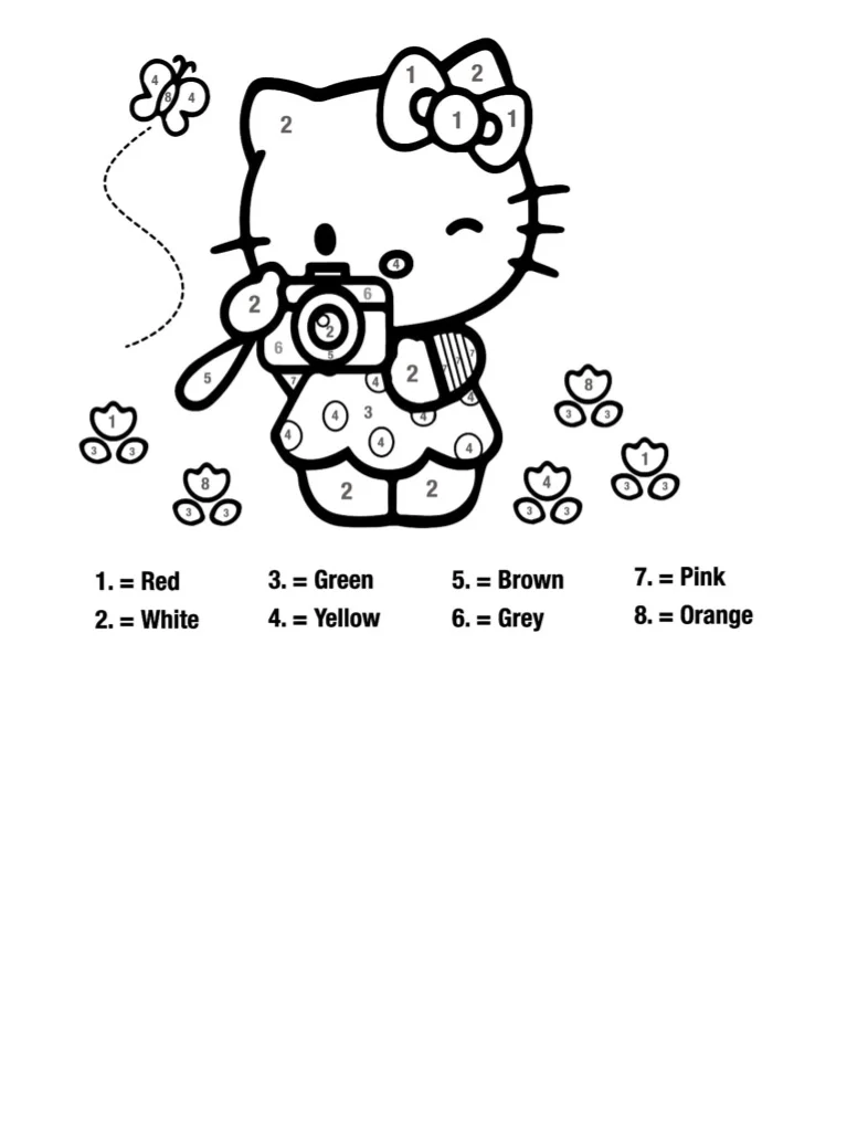 hello kitty color by numbers coloring pages