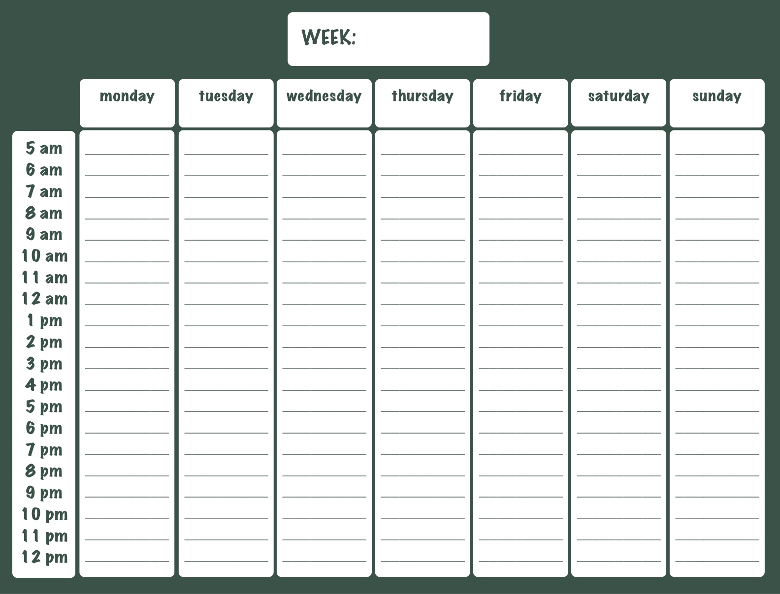 Hourly Weekly Planner 5am 12pm Notability Gallery