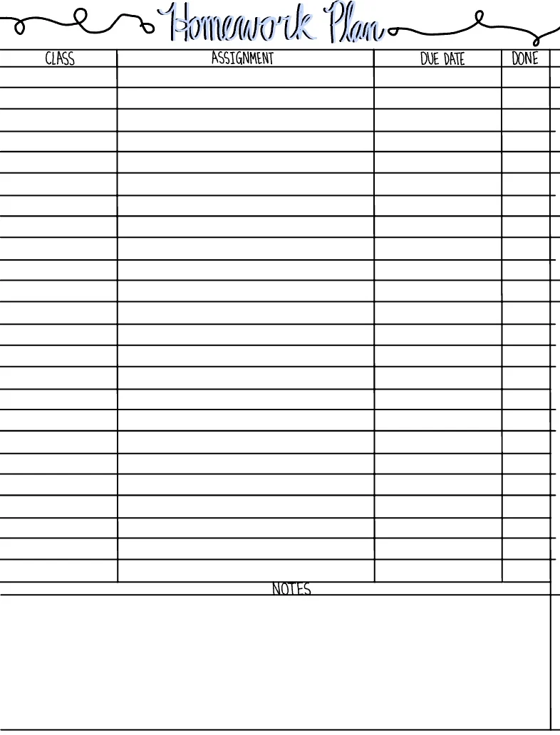 Free Printable: Homework Planner