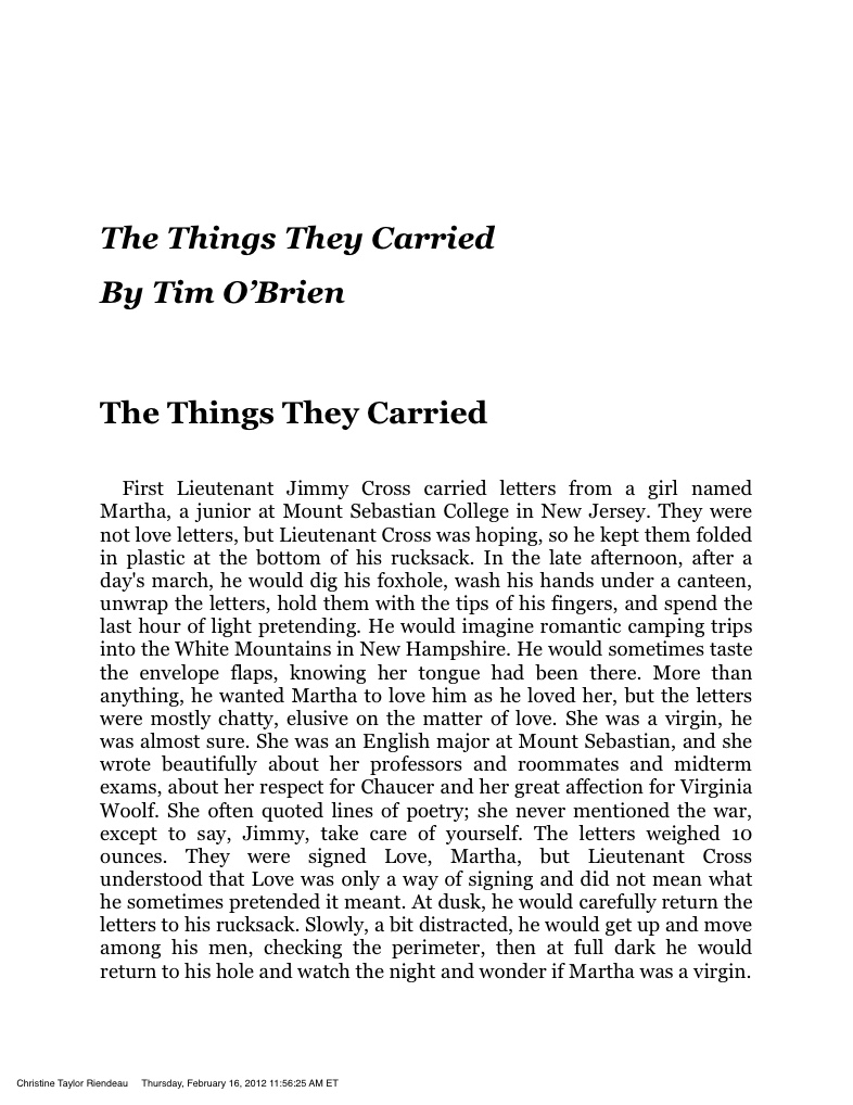 The Things The Carried - Notability Gallery