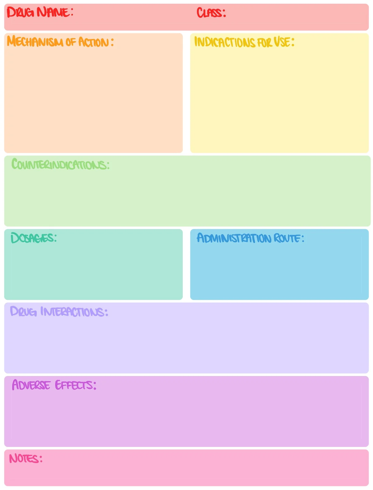 Free Printable Pharmacology Drug Card Template - Printable Templates Free