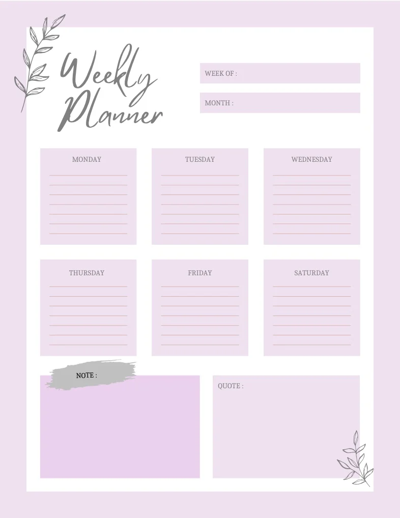 Purple Weekly Planner - Notability Gallery