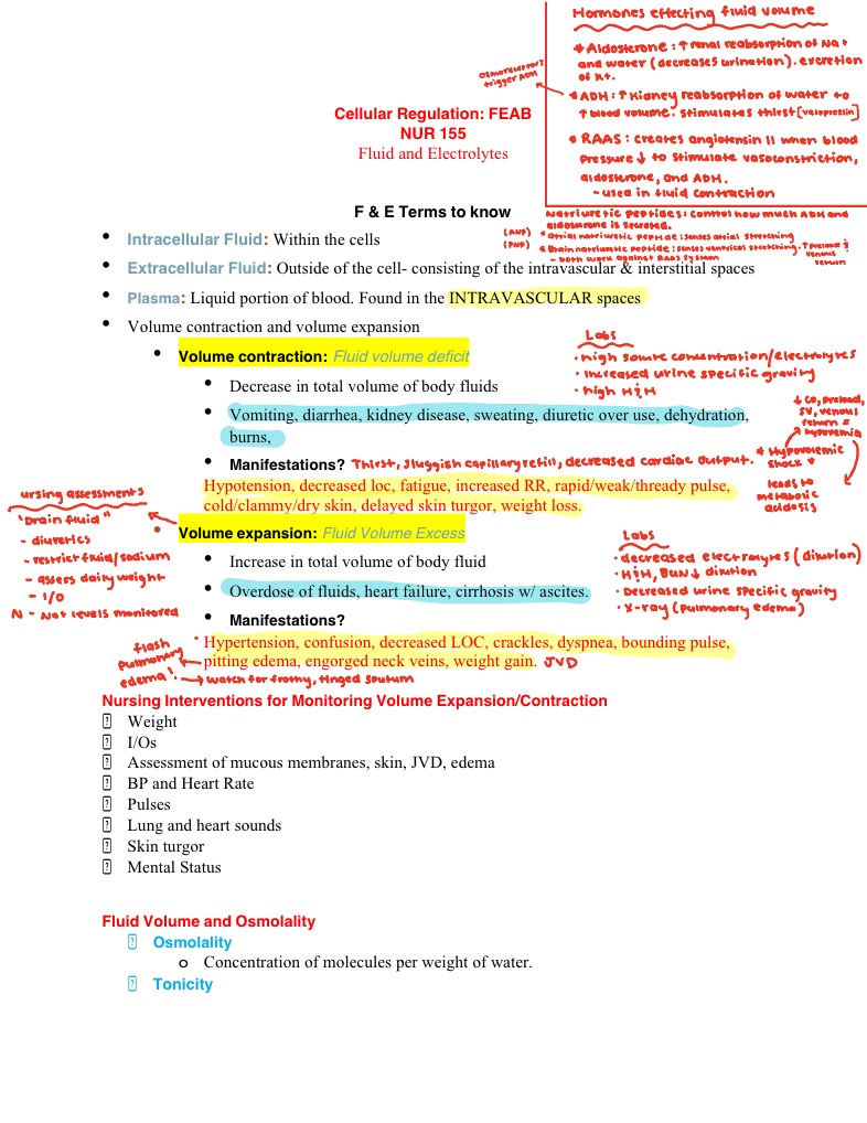 Nursing: Fluids And Electrolytes, Acid And Base Balance Notes ...