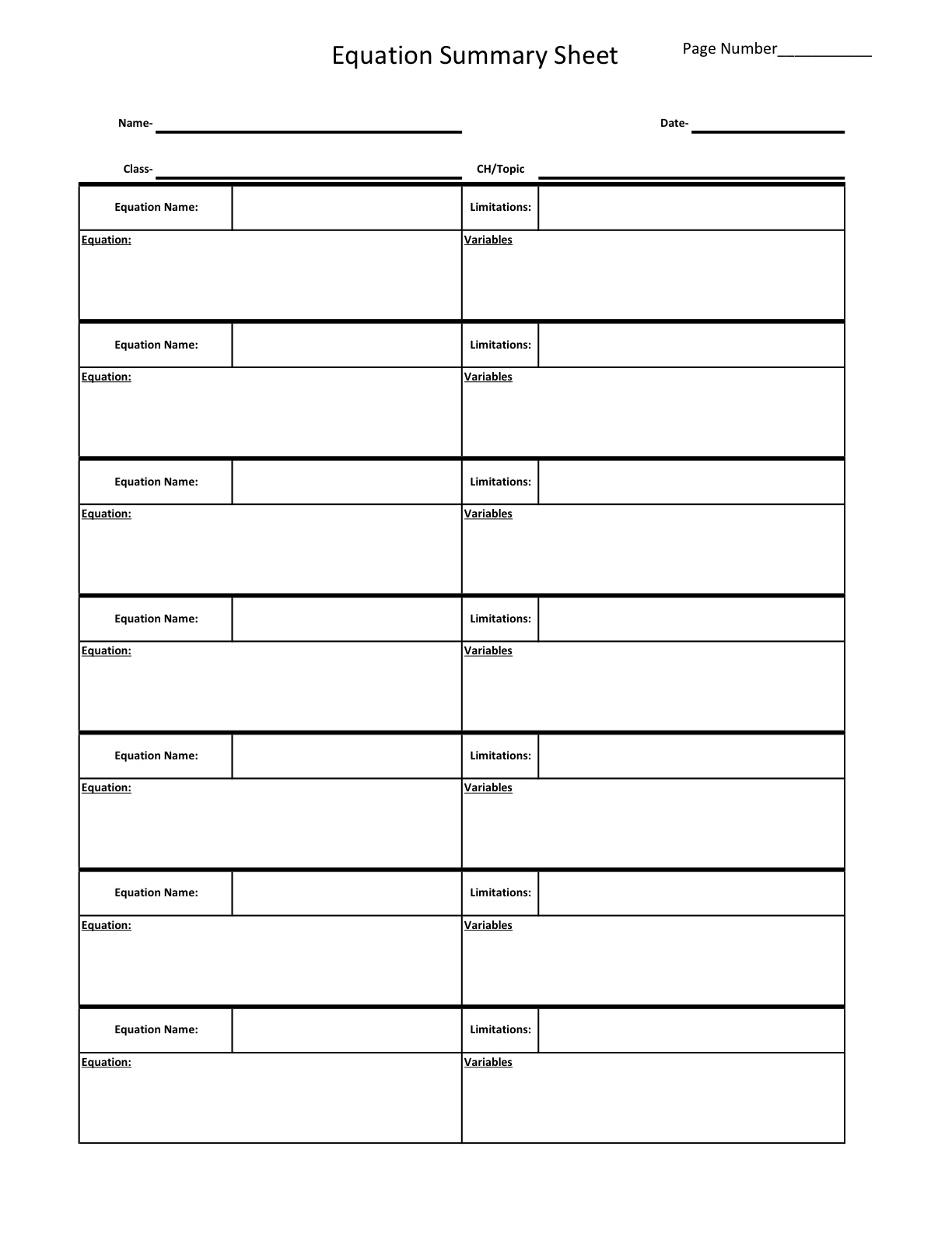 Equation Summary & Tracker Template - Notability Gallery