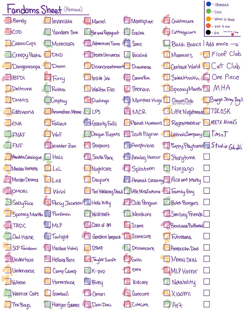 Fandoms Sheet (TEMPLATE) - Notability Gallery