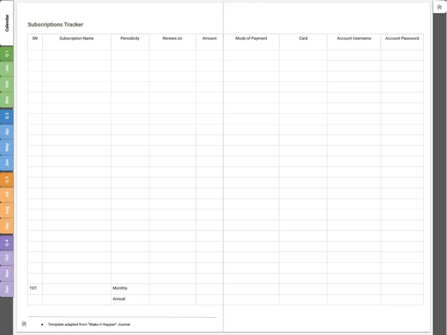 Subscriptions Tracker - Notability Gallery