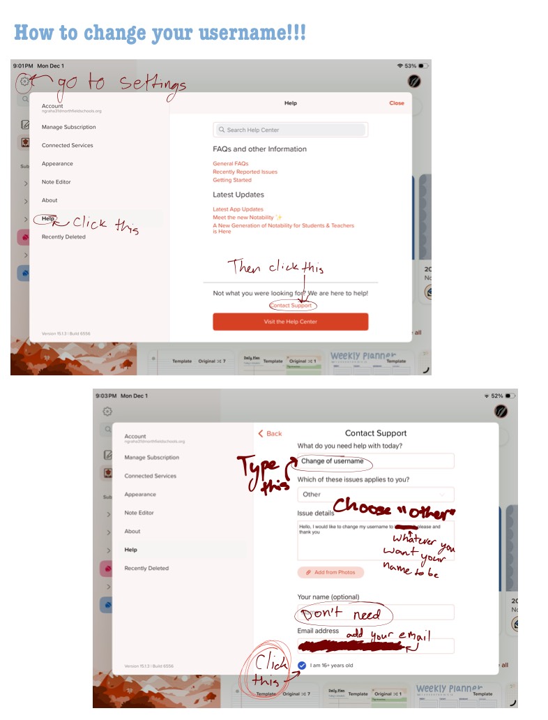 How To Change Your Username - Notability Gallery