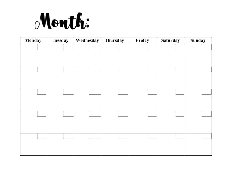 Monthly Calendar Blank - Notability Gallery