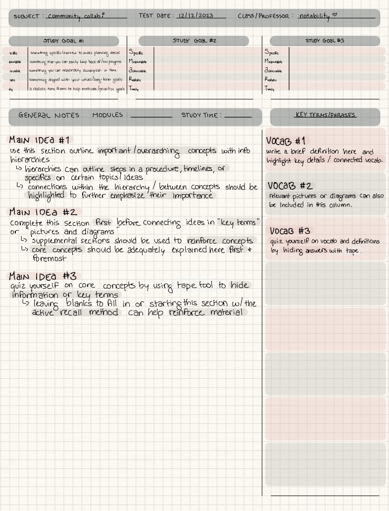 Study Guide With Goals - Notability Gallery