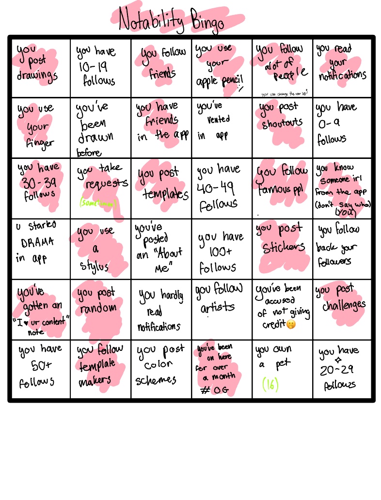 Notability Bingo ~ Friday=Monday Now - Notability Gallery