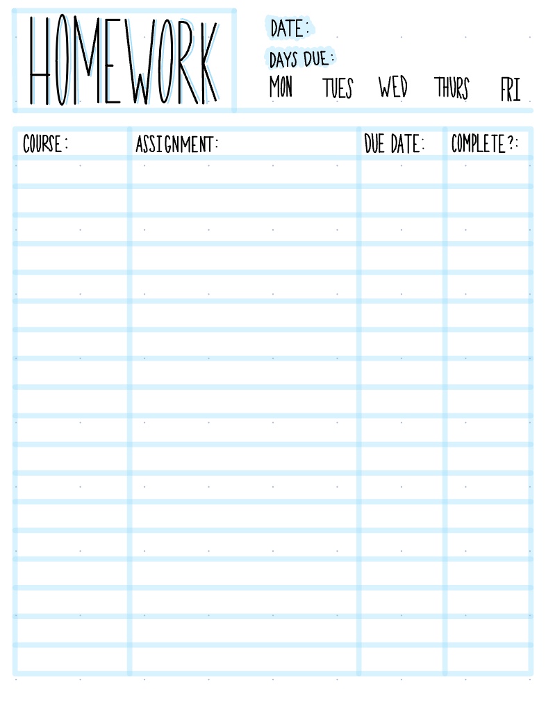 notability homework planner template