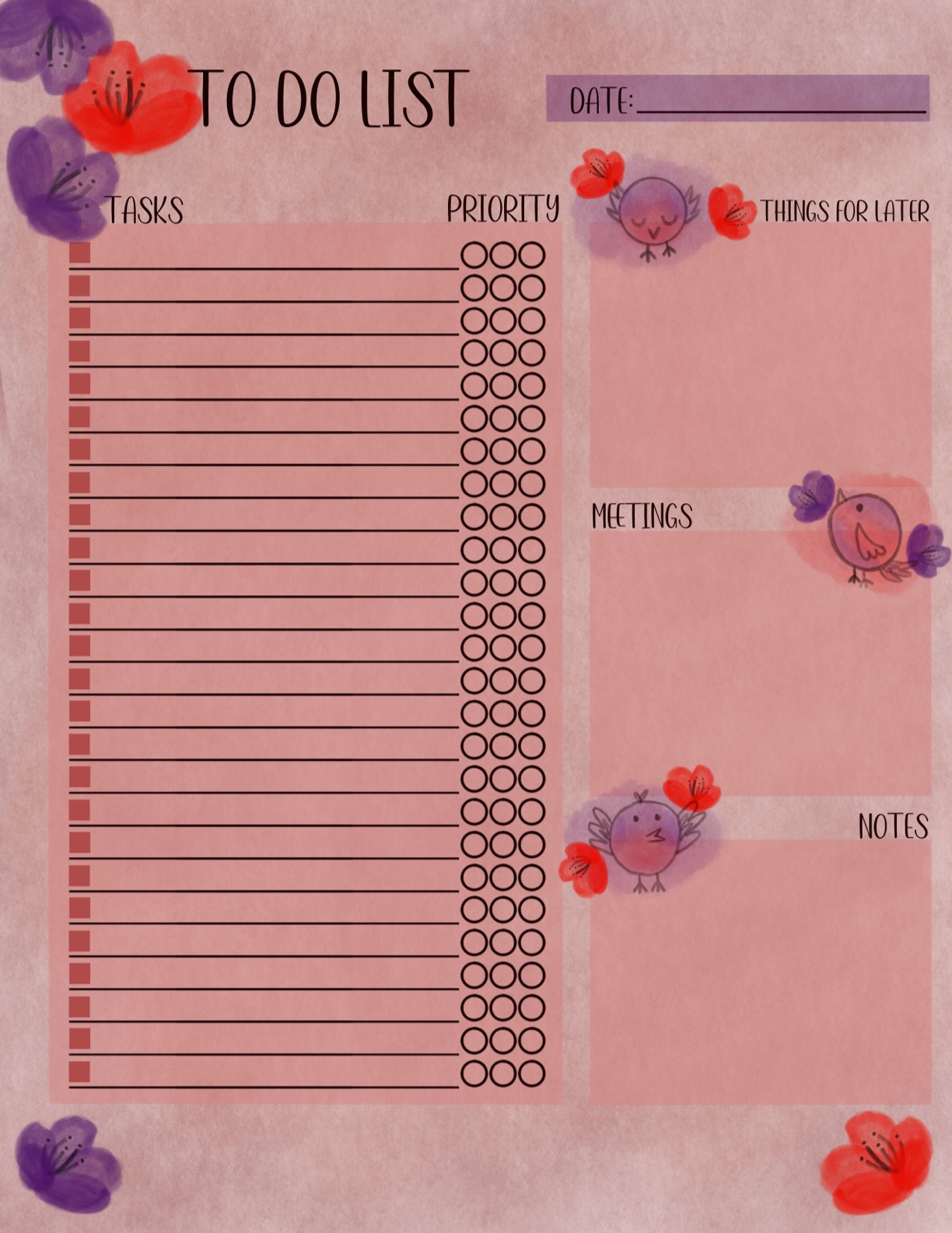 Watercolor Flowers And Birds Daily Planner - Notability Gallery