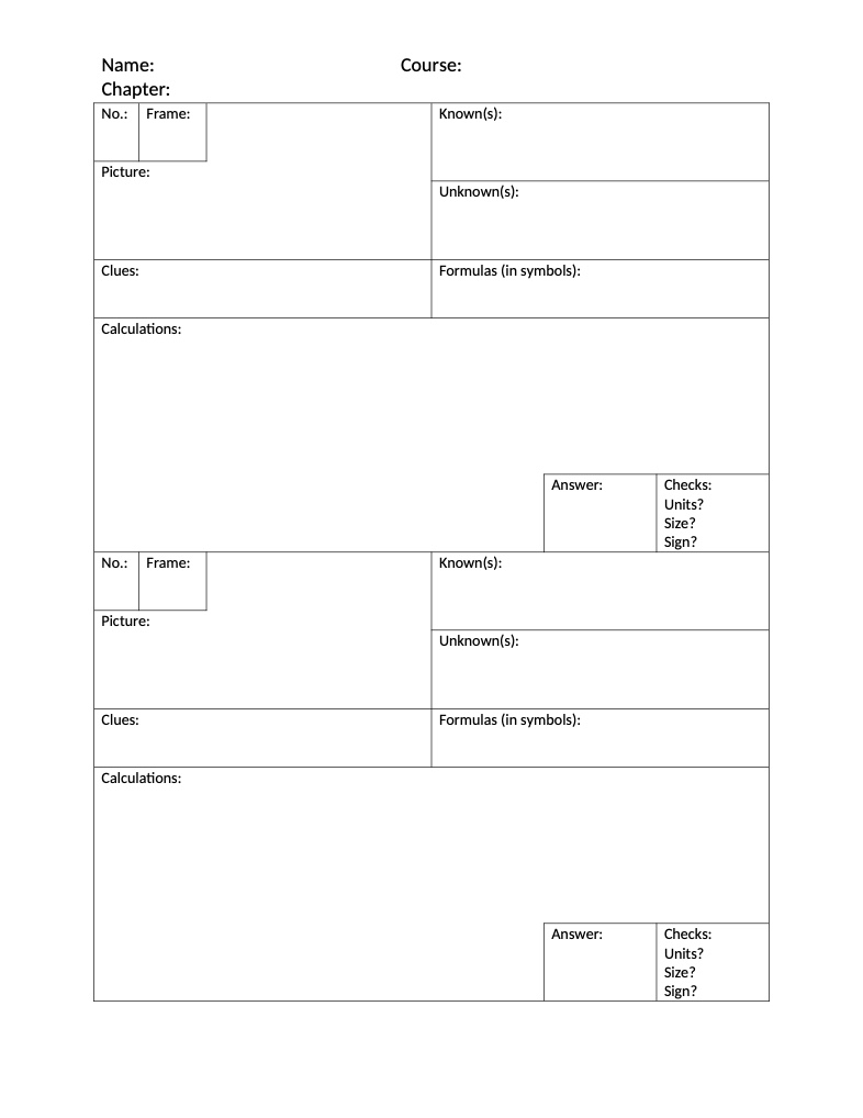 physics problem solving template