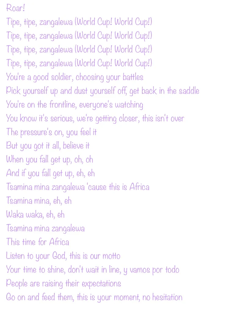 Waka Waka(This Time For Africa)- Shakira Lyrics Notability