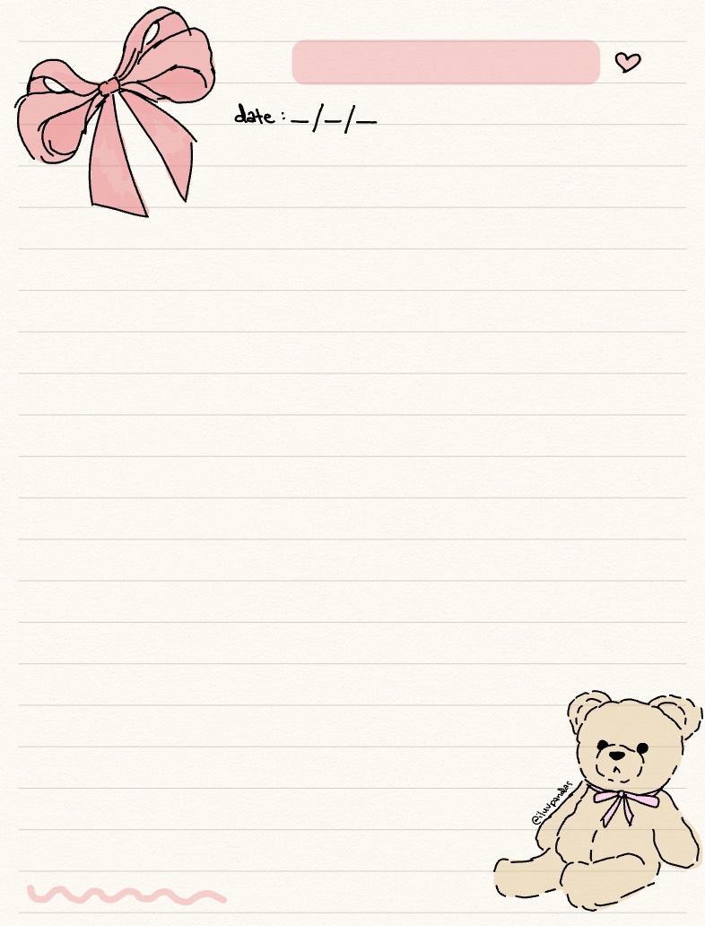 Bow And Teddy Bear Aesthetic Cute Note Pink Lined Paper 🧸 - Notability ...