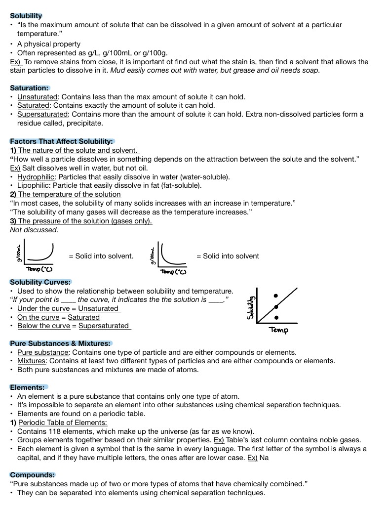Science Solubility Study Sheet - Notability Gallery