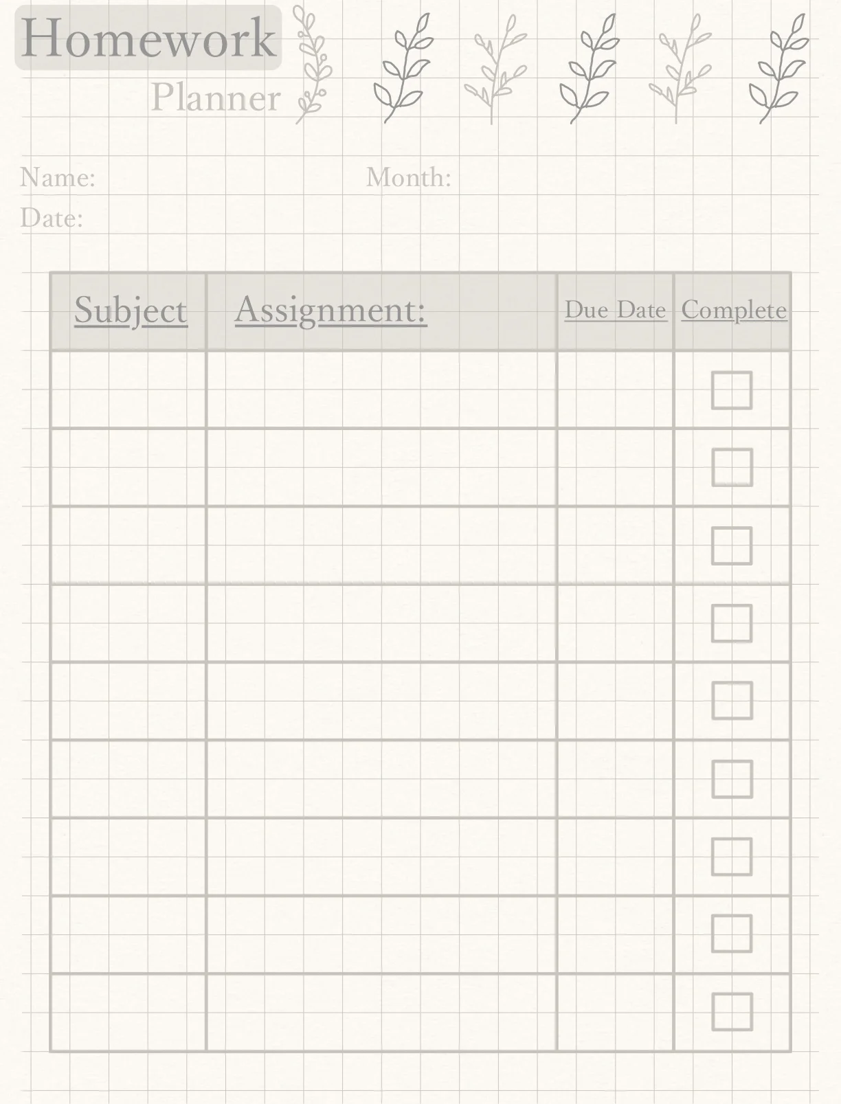 Homework Planner Template