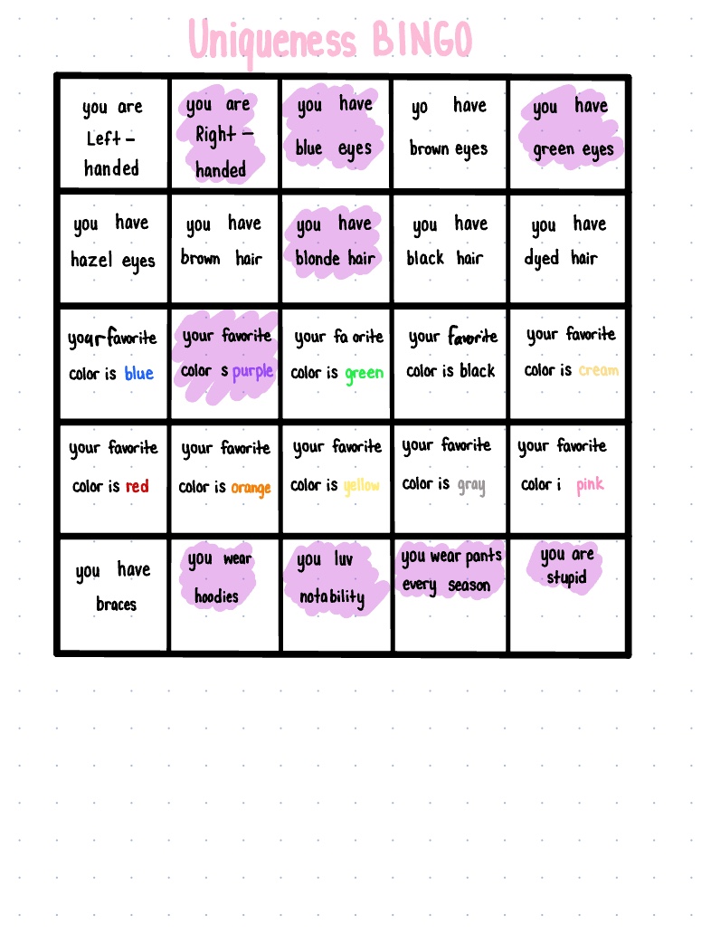 ️ Uniqueness Bingo ️ (edited) - Notability Gallery