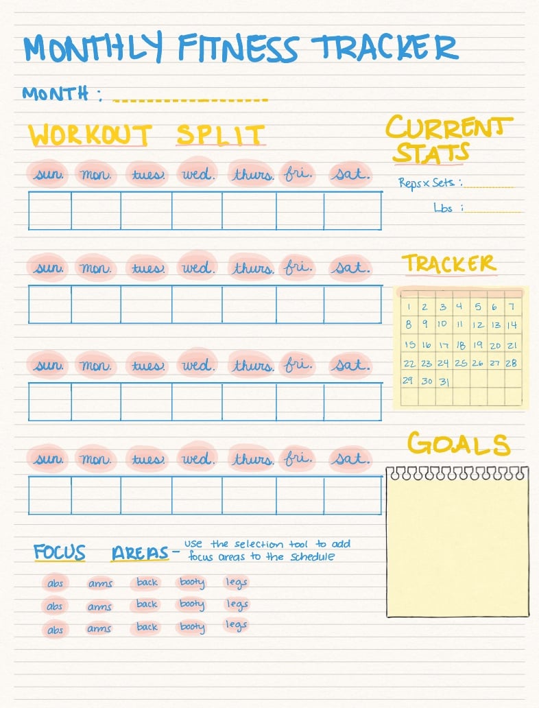 Monthly Fitness Tracker Notability