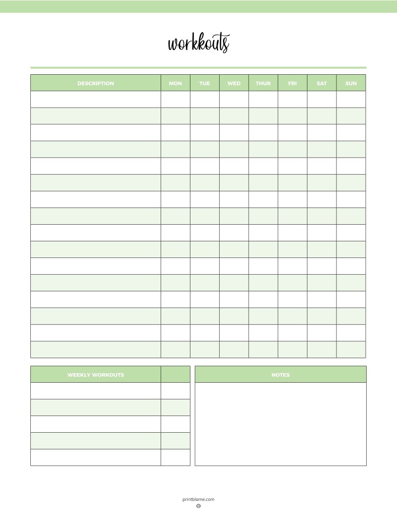 Workout And Exercise Checklist - Printblame.com - Notability Gallery