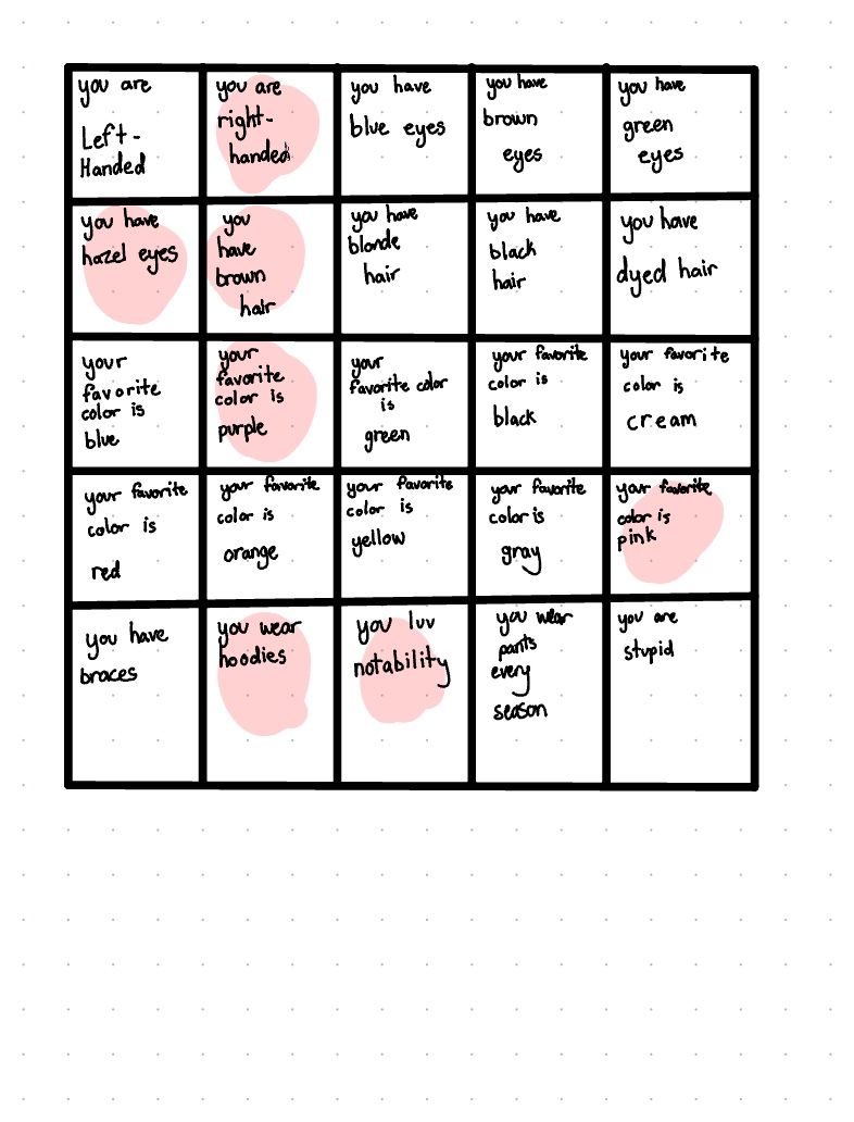 Uniqueness Bingo 💜 - Notability Gallery