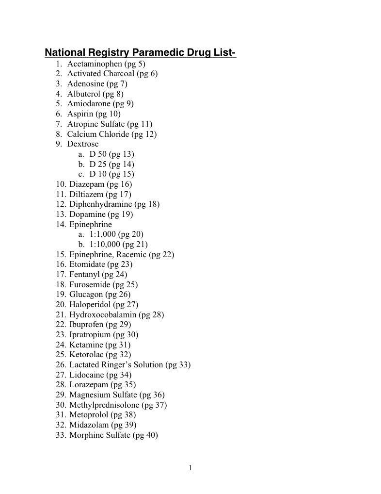 National Registry Paramedic Drug List - Notability Gallery