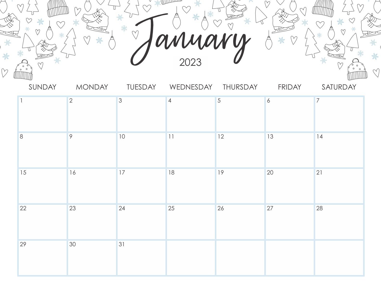 January 2023 Monthly Calendar - Notability Gallery