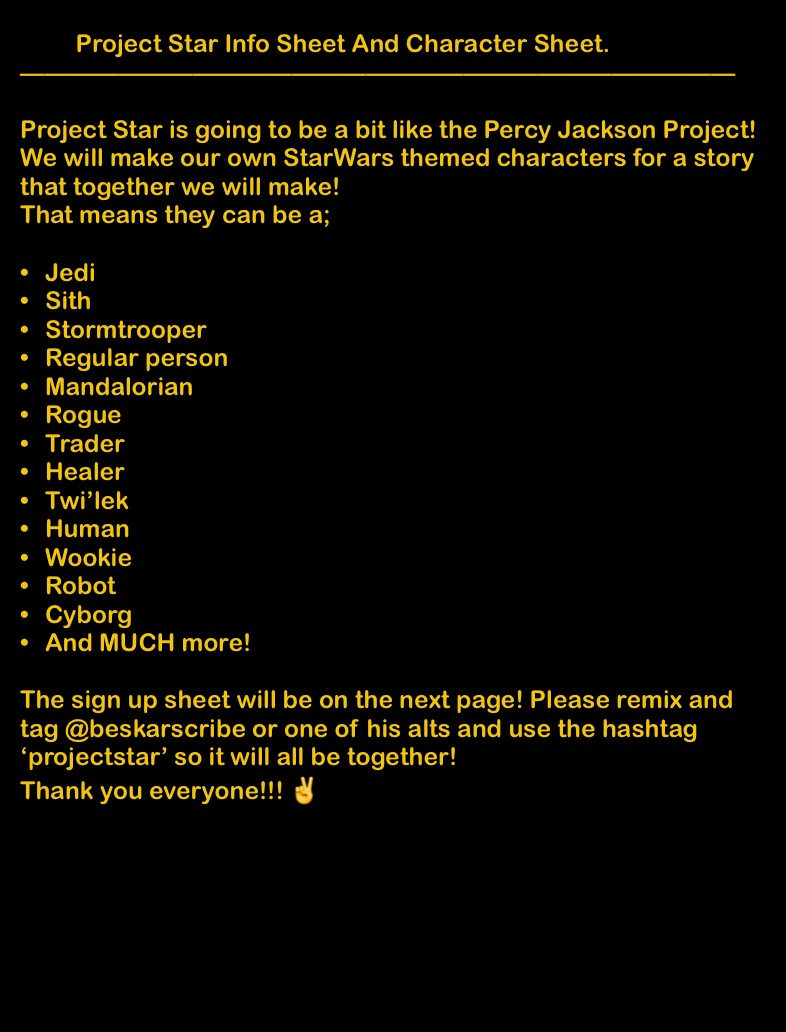 Project Star Info Sheet And Character Sheet. - Notability Gallery