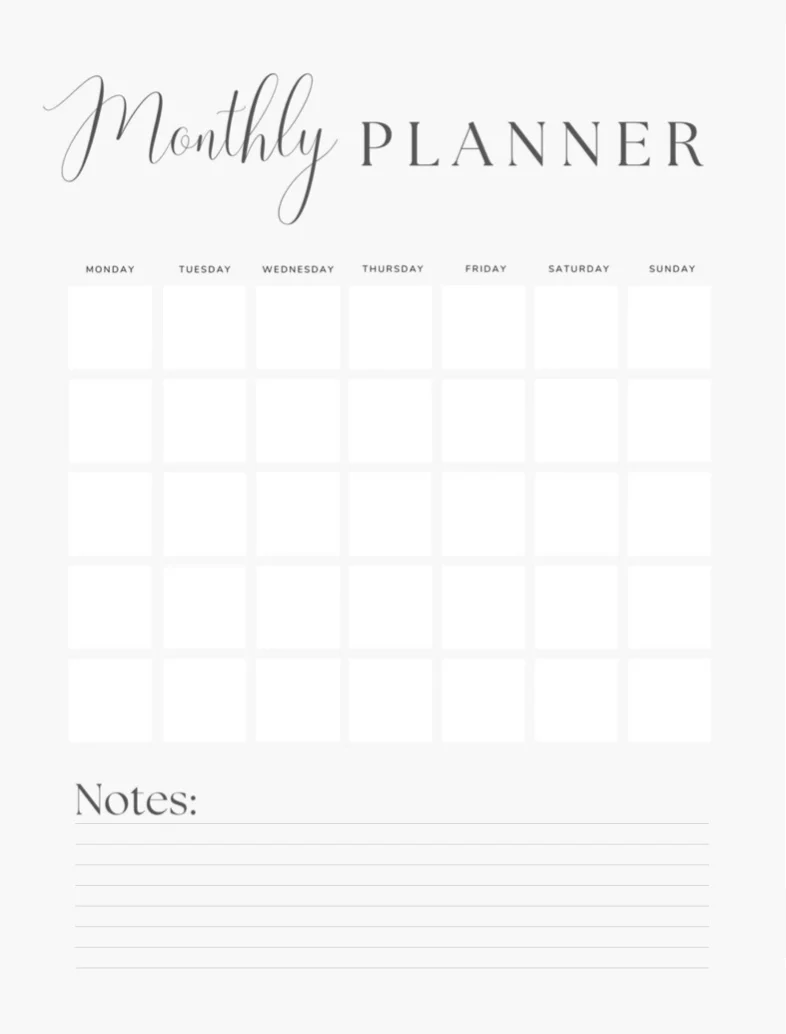 Monthly Planner - Simple Any Month Gray Customizable Calendar ...