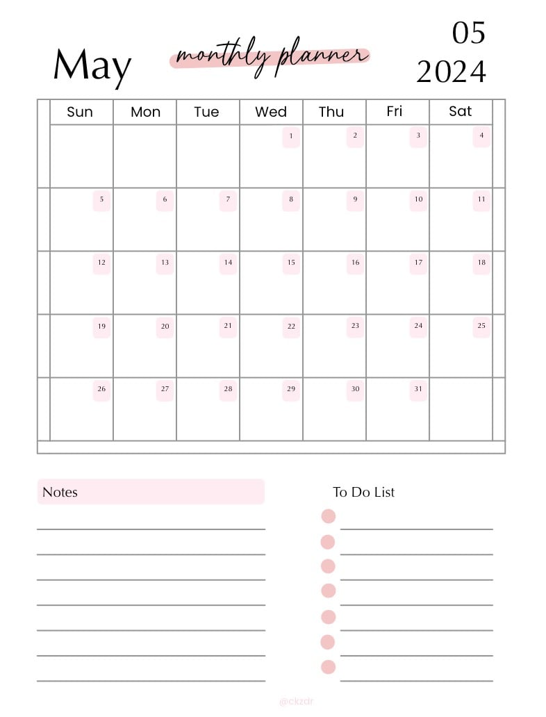 2024 Monthly Planner Simple Pink - May - Notability Gallery