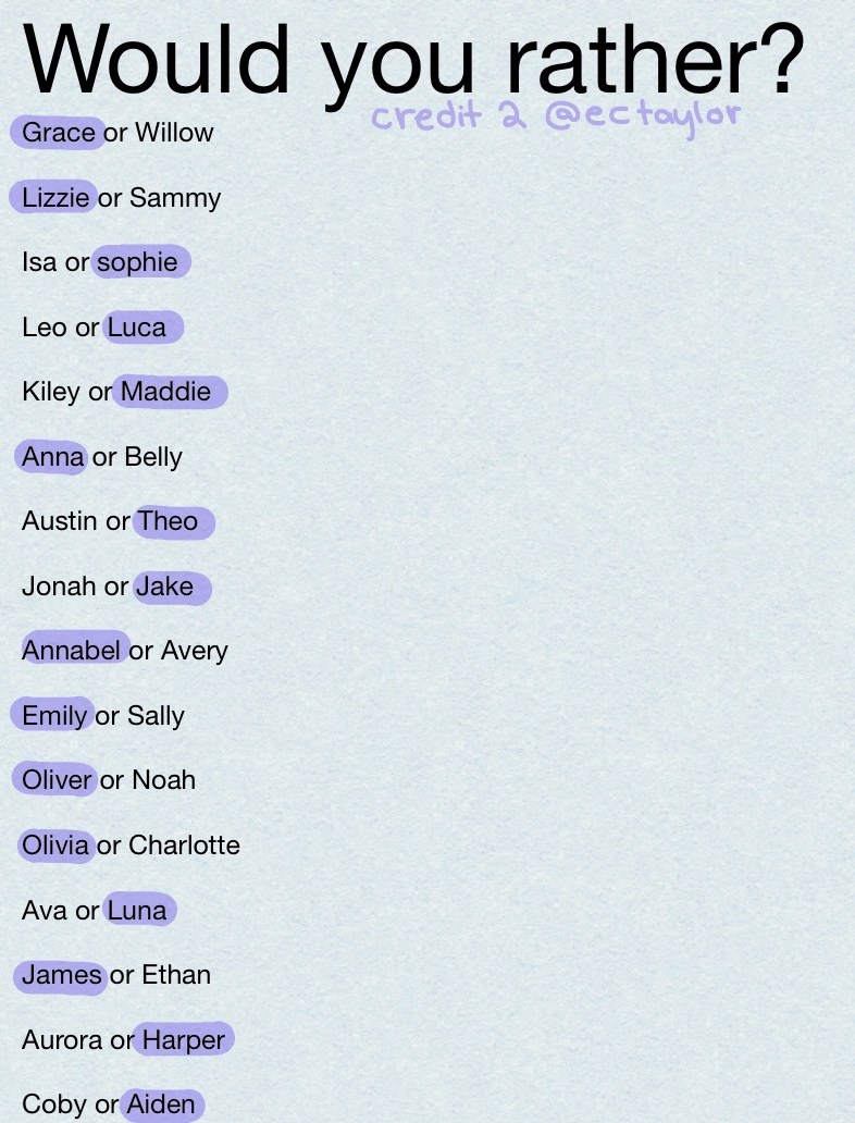 Would You Rather? Baby Names - Notability Gallery