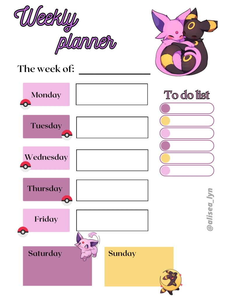 Weekly Planner Umbreon E Espeon - Notability Gallery