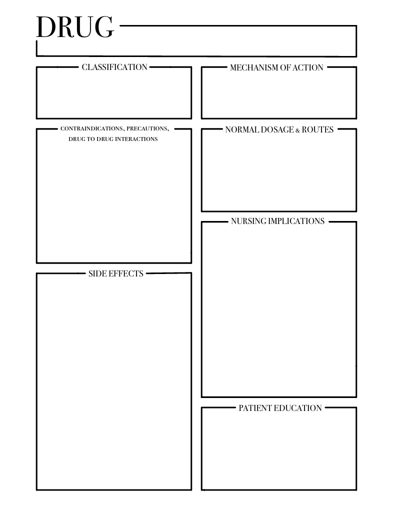 Printable Pharmacology Drug Card Template Prntbl