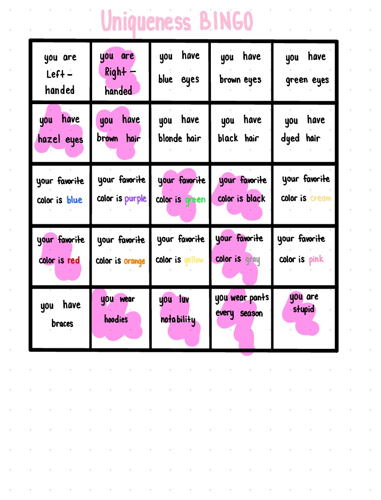 ️ Uniqueness Bingo ️ (edited) - Notability Gallery