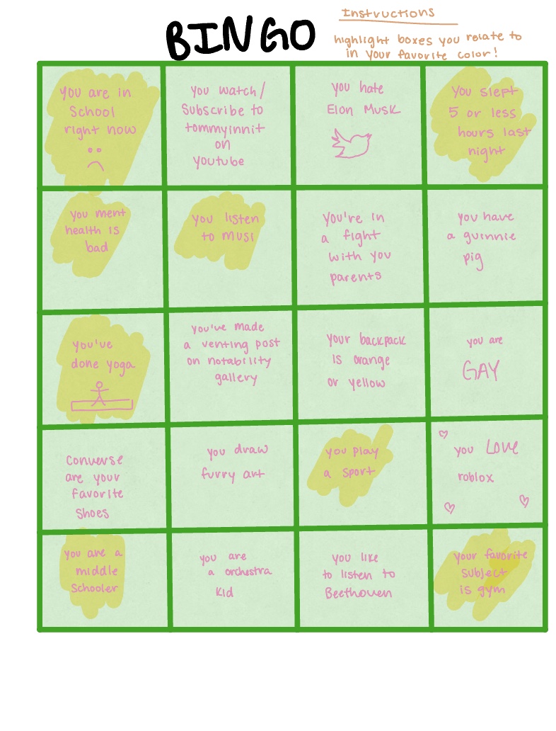 Bingo Board!! - Notability Gallery