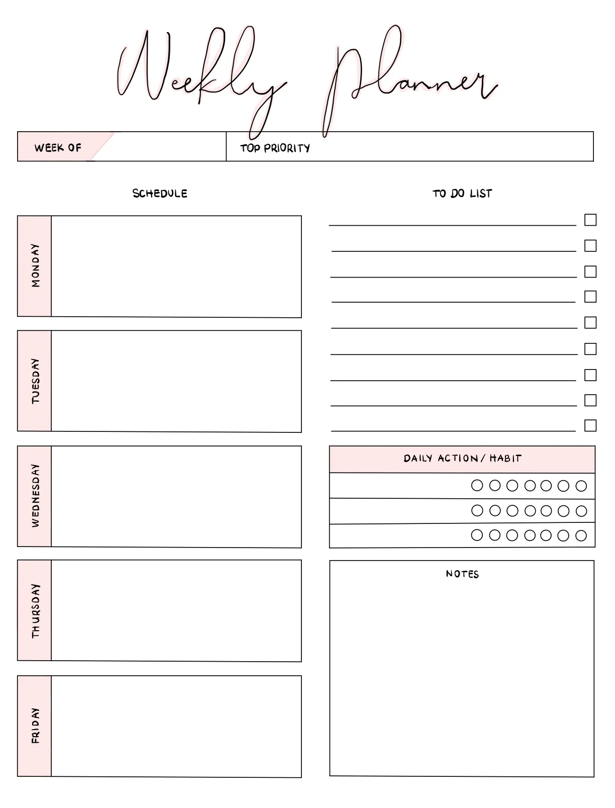 Weekly Planner Template Printable Free Download