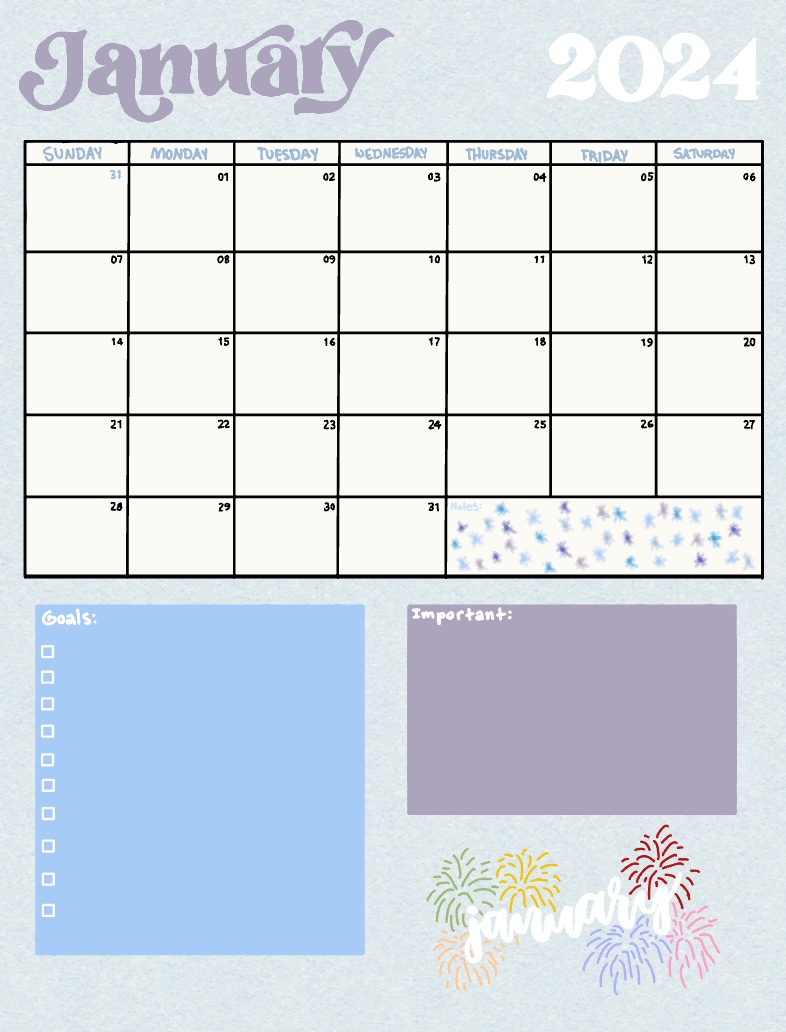 January Calendar 2024 ☻ Notability Gallery