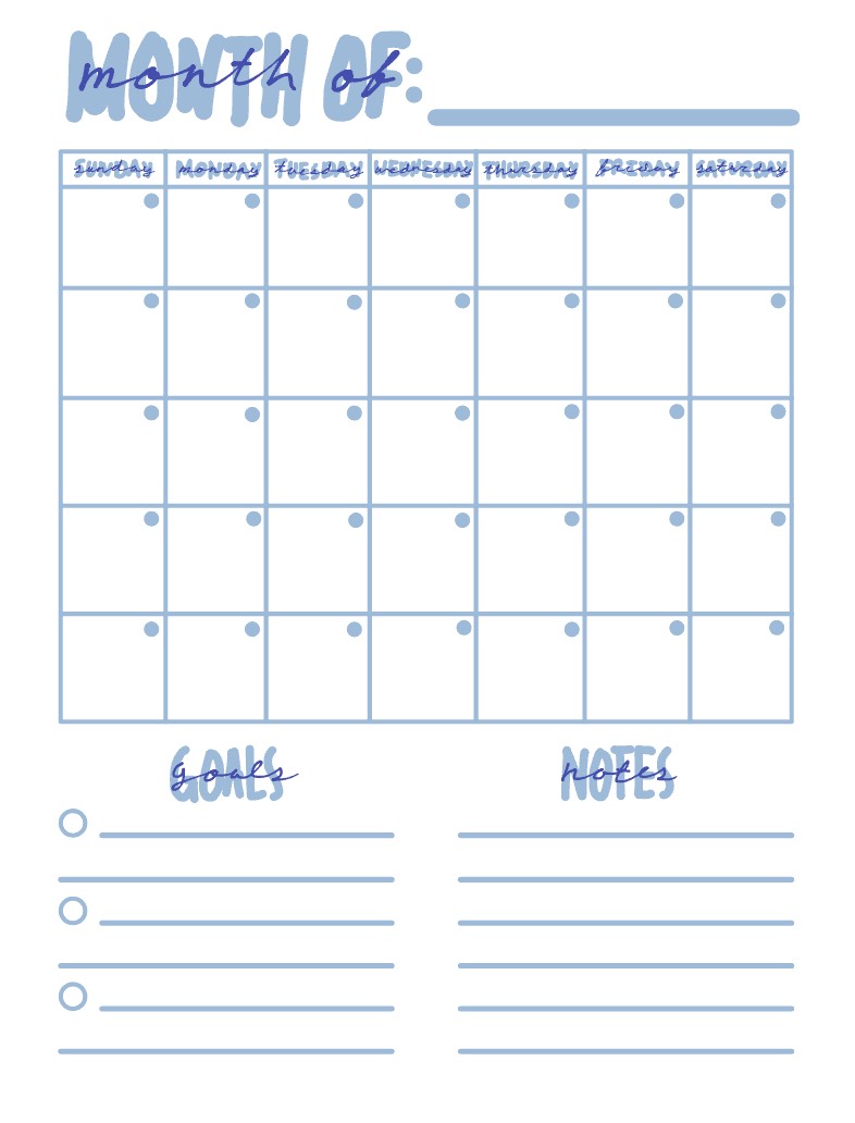 Blue Undated Monthly Planner - Notability Gallery