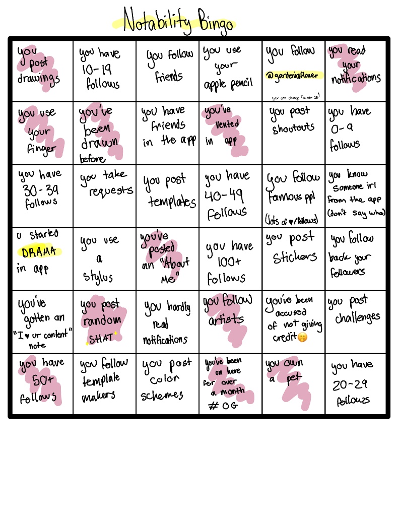 Notability Bingo ~ Friday=Monday Now - Notability Gallery