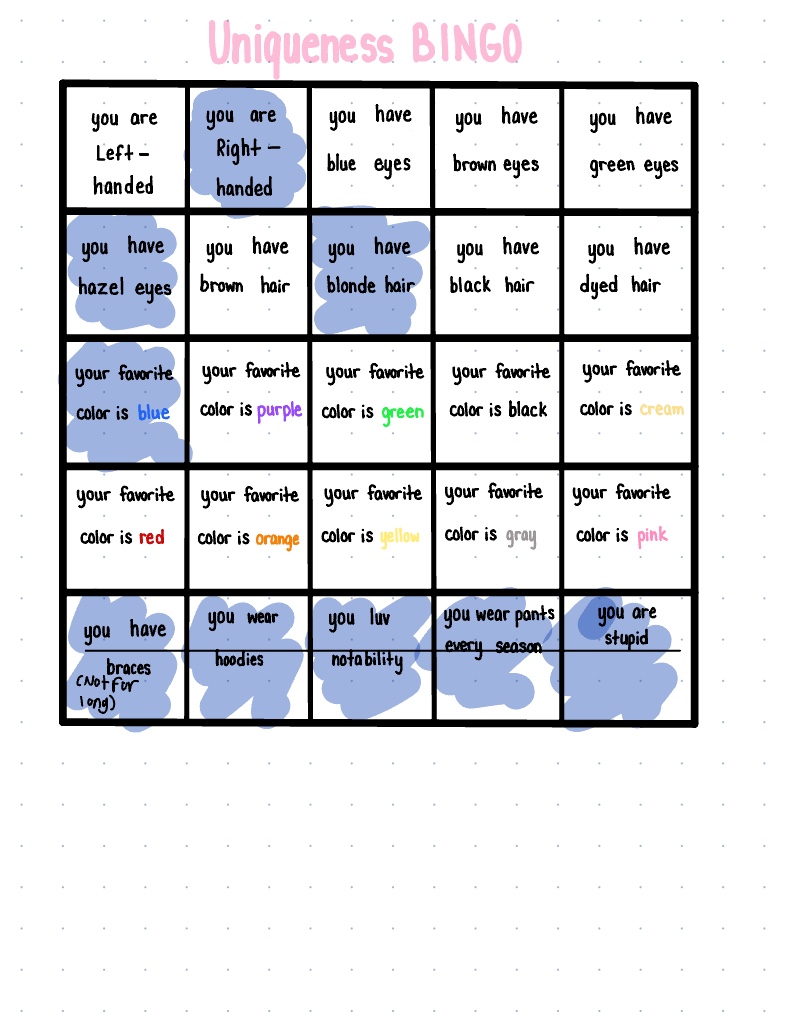 ️ Uniqueness Bingo ️ (edited) - Notability Gallery