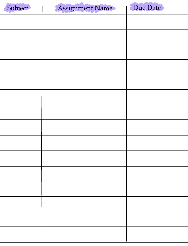 Homework Planner Template