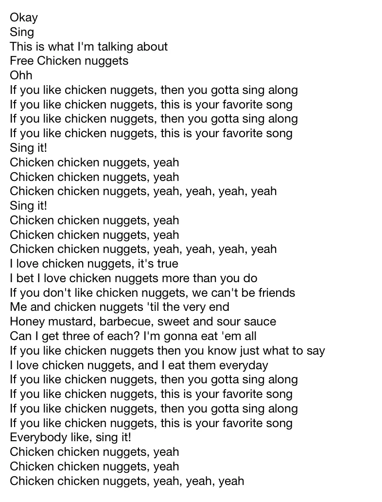 CHICKEN NUGGETS SONG PARODY LYRICS - Notability Gallery