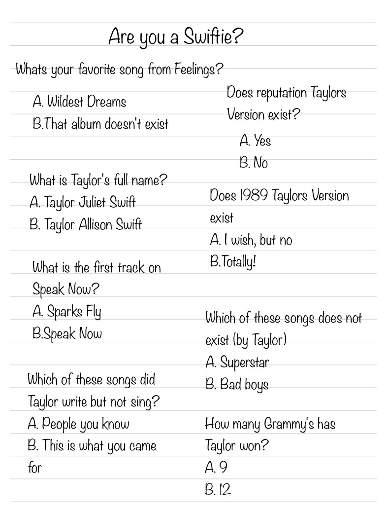 Swifty Trivia Are You A Swiftie? QUIZZ - Notability Gallery